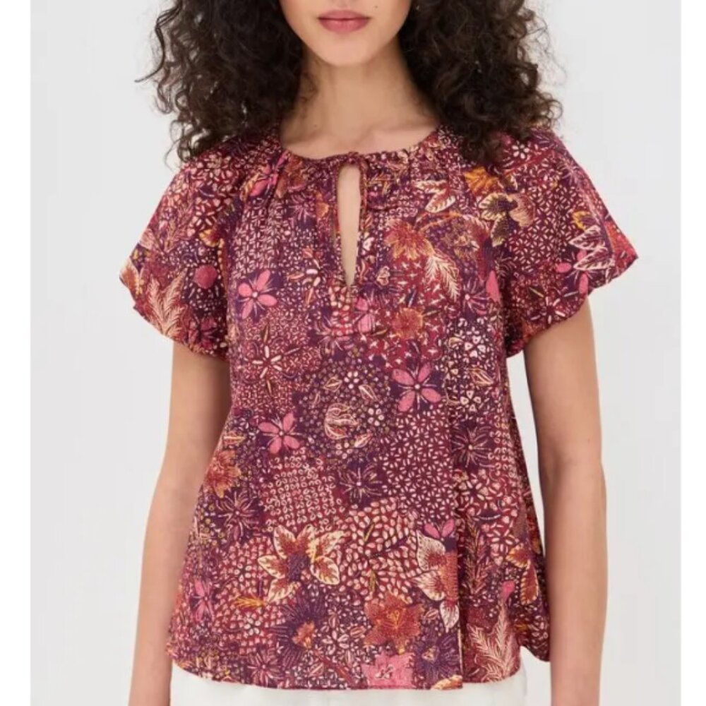 ULLA JOHNSON 'Issa' Batik-Print Cotton-Blend Top, Odessa (Brick)